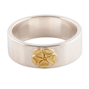 Gold Rose Stamp Flat Silver Ring (US11) #00321