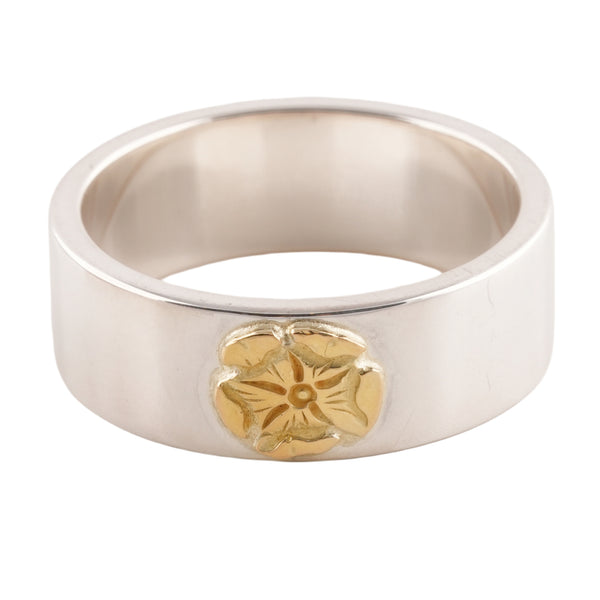 Gold Rose Stamp Flat Silver Ring (US11) #00321