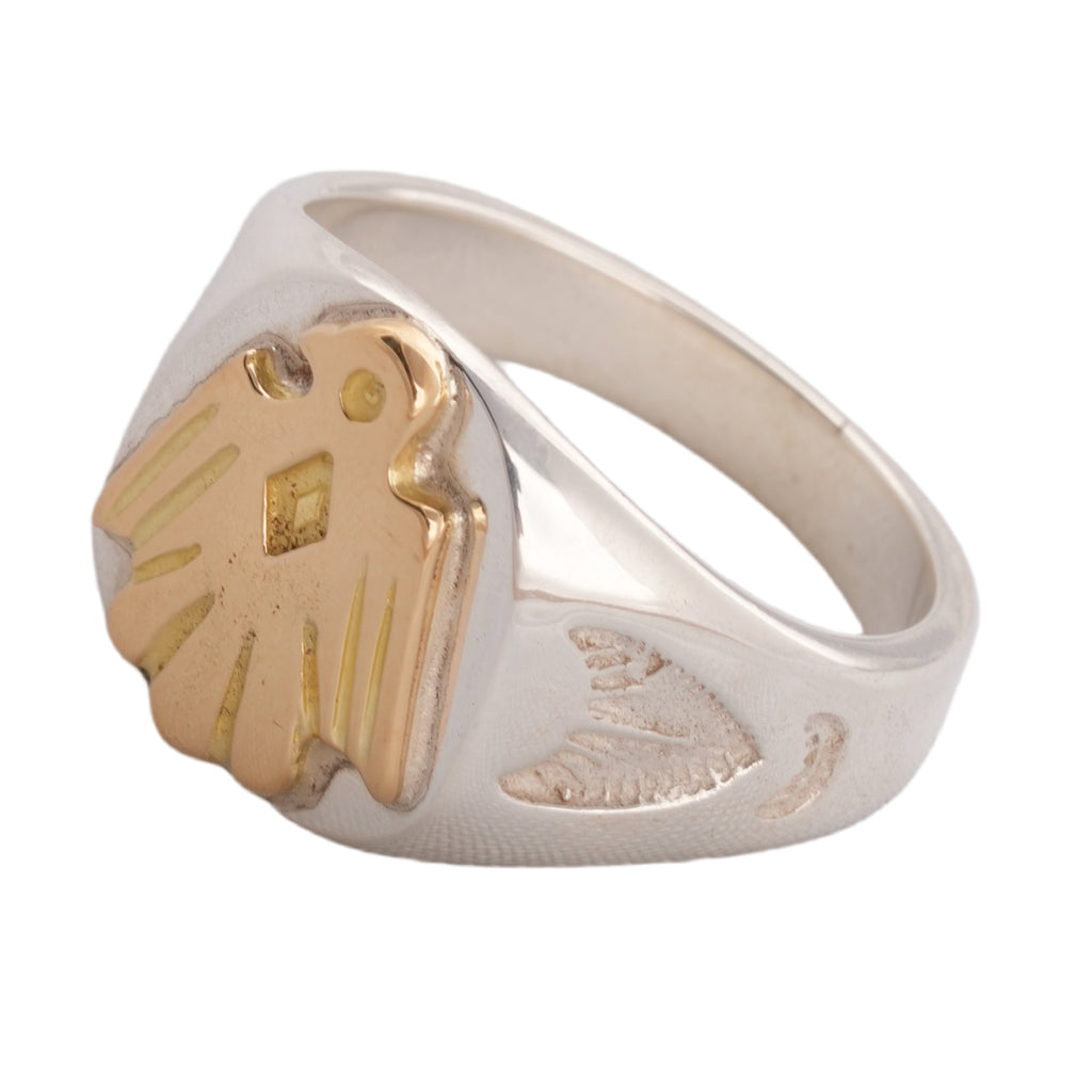 Gold Eagle Silver Signet Ring (Round) (US8)