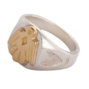 Gold Eagle Silver Signet Ring (Round) (US8)
