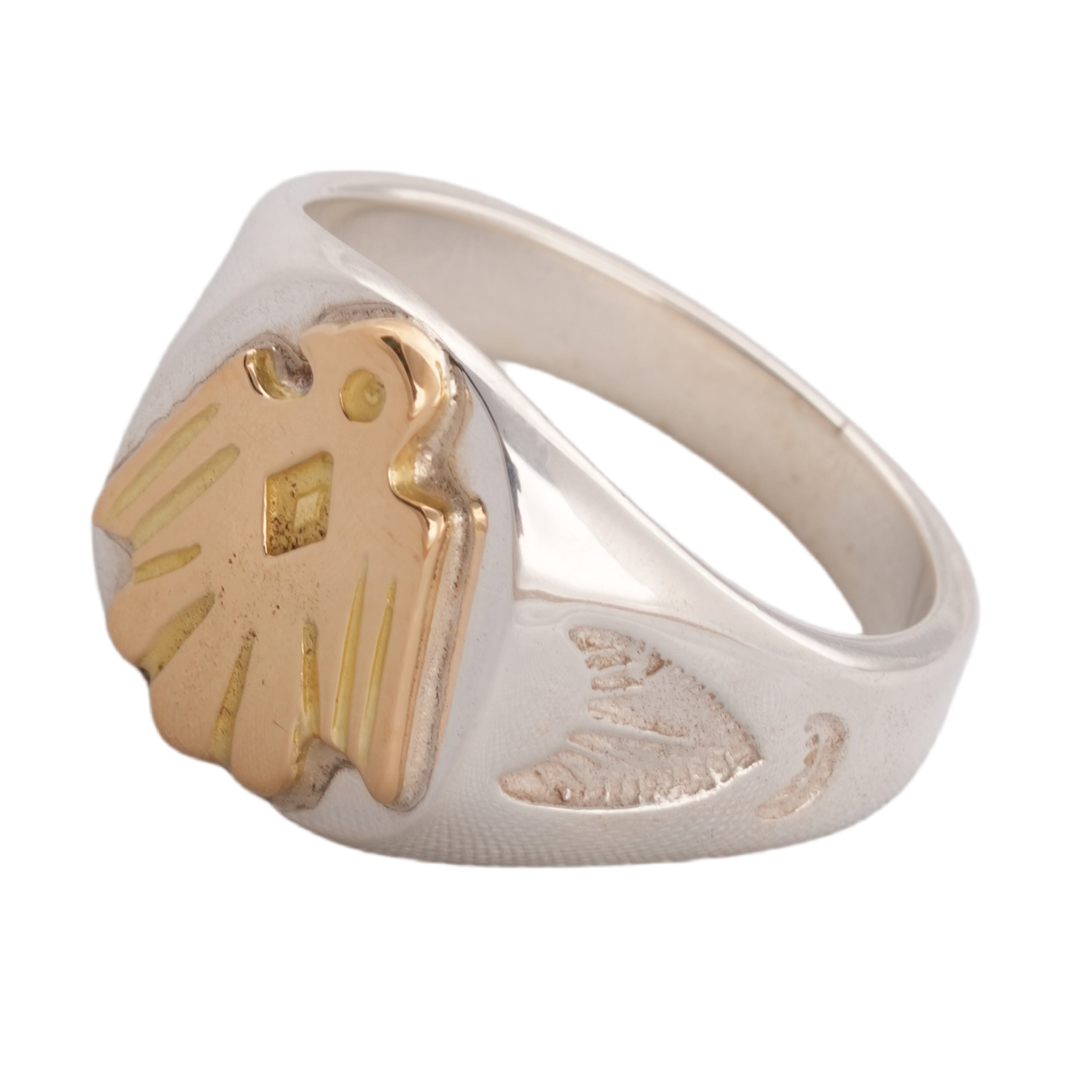 Gold Eagle Silver Signet Ring (Round) (US8)