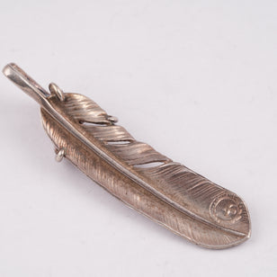 Claw Silver Feather w/ Gold Stamp Pendant (Right)(XL)