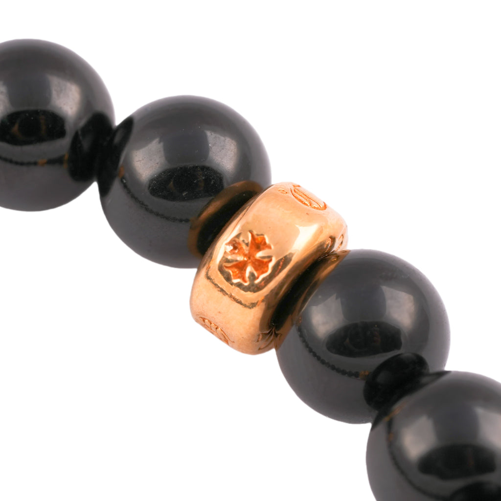 22k Stack Cross & 3 Beads Obsidian Bracelet