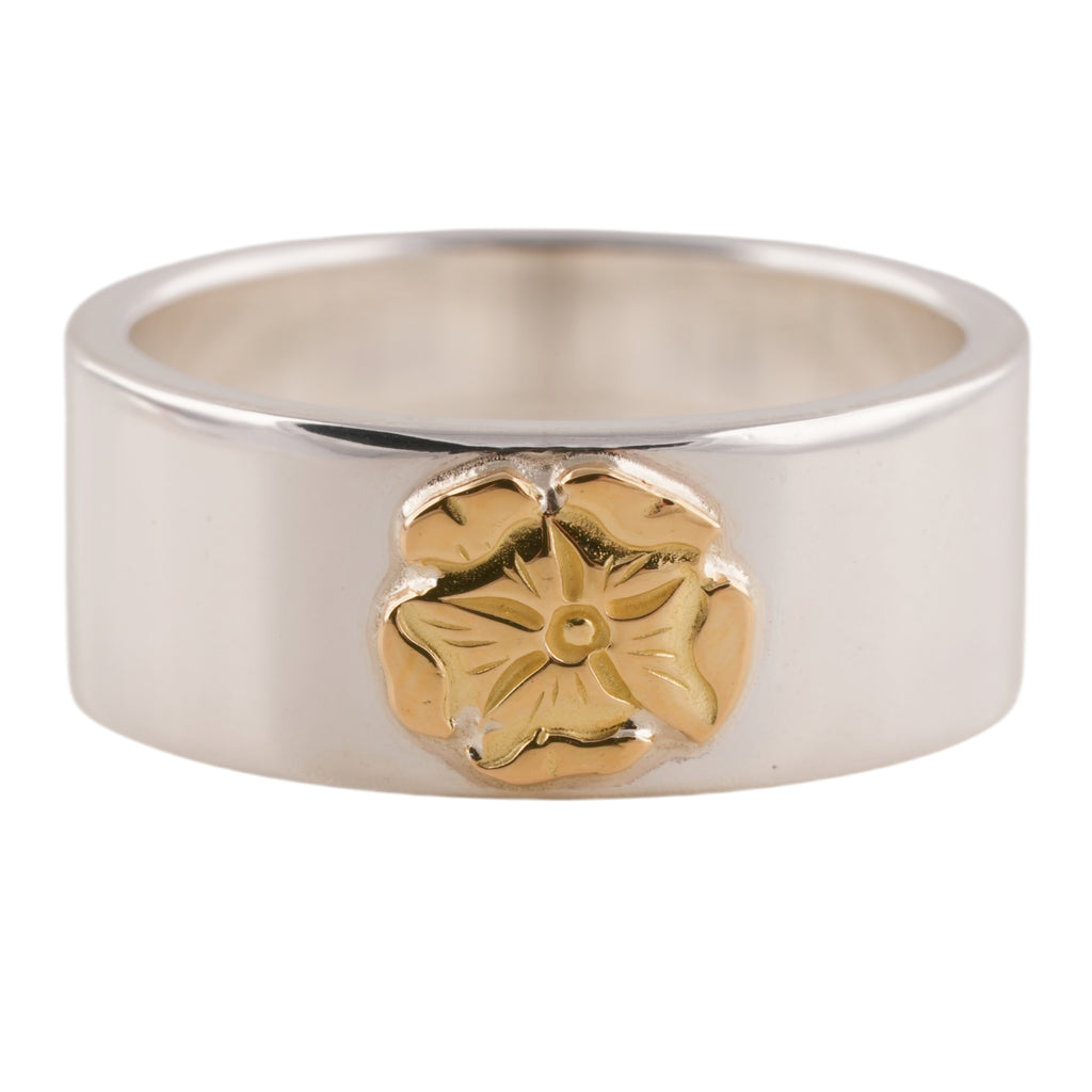 Gold Rose Stamp Flat Silver Ring (US7)