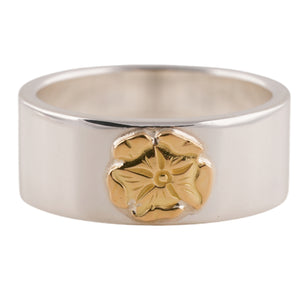 Gold Rose Stamp Flat Silver Ring (US7)