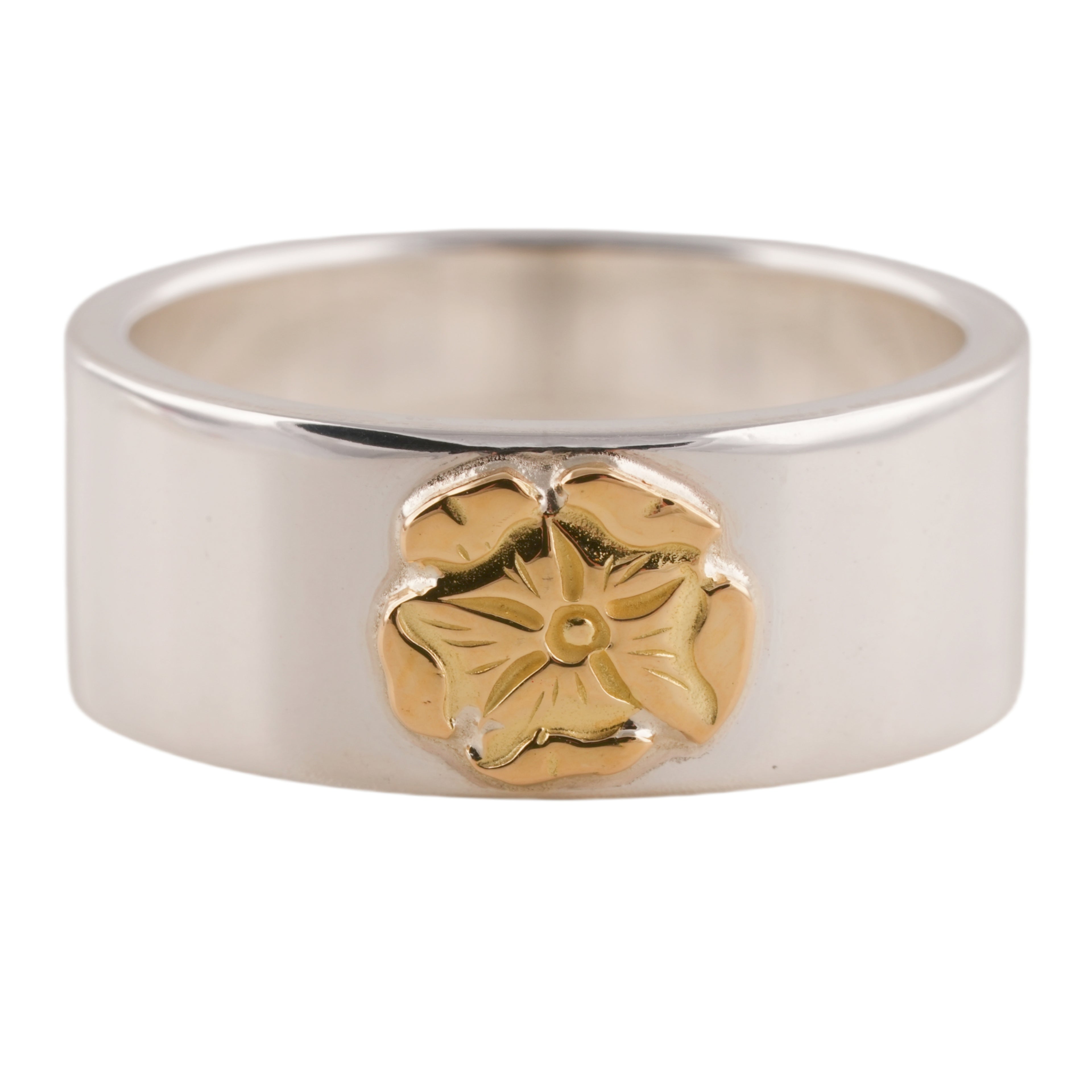 Gold Rose Stamp Flat Silver Ring (US7)