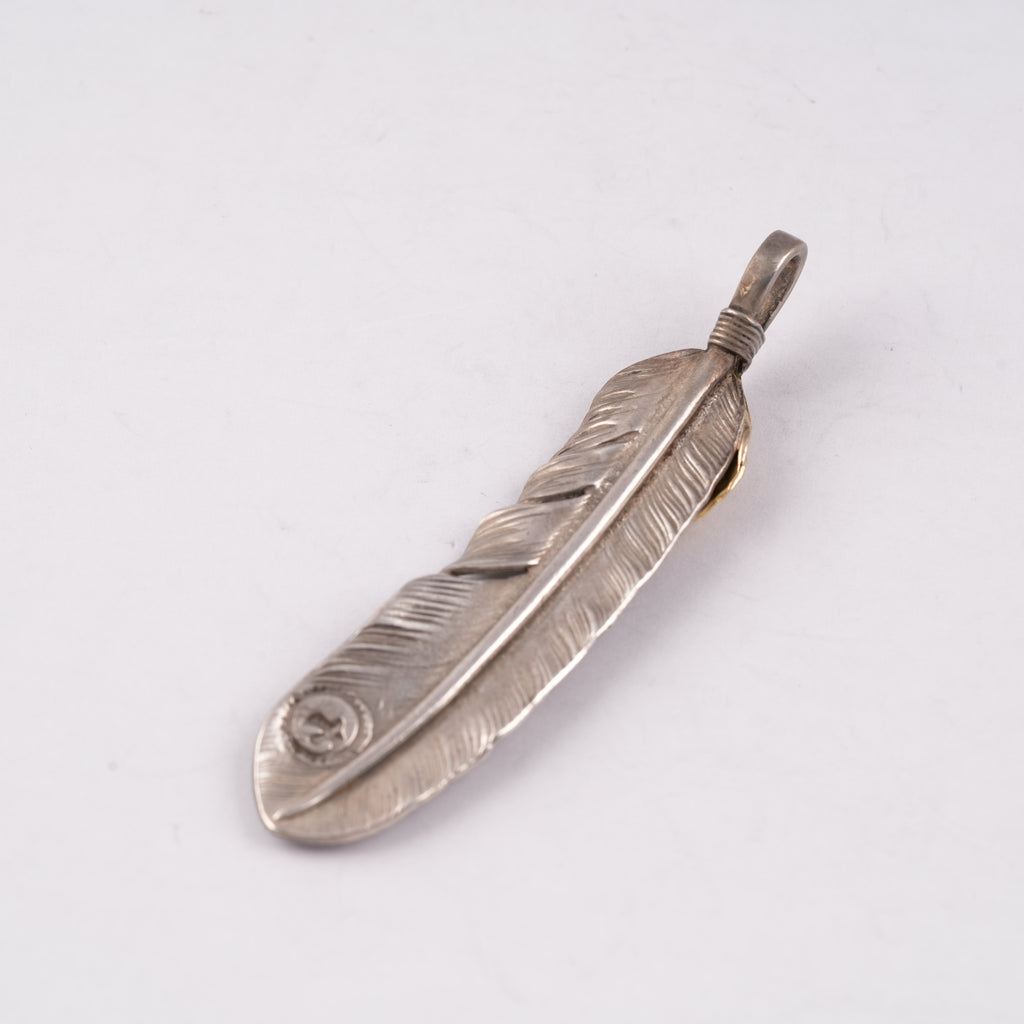 Gold Top Silver Feather Pendant (Left)(XL)