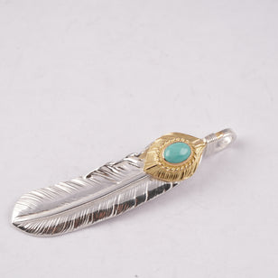 Gold Top & Rope-Bezel Turquoise Silver Feather (Right)(XL) #00168