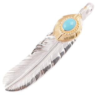 Gold Top & Rope-Bezel Turquoise Silver Feather (Right)(XL) #00170