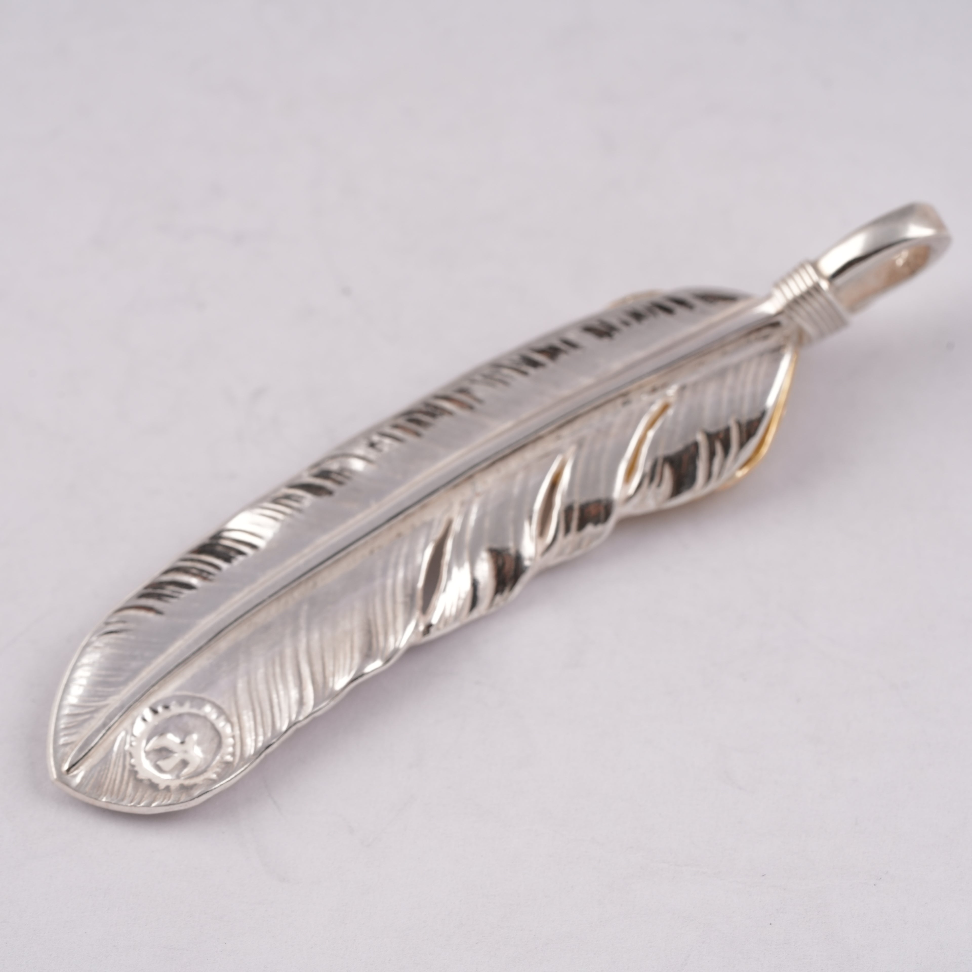 Gold Top Silver Feather Pendant (Right)(XL)