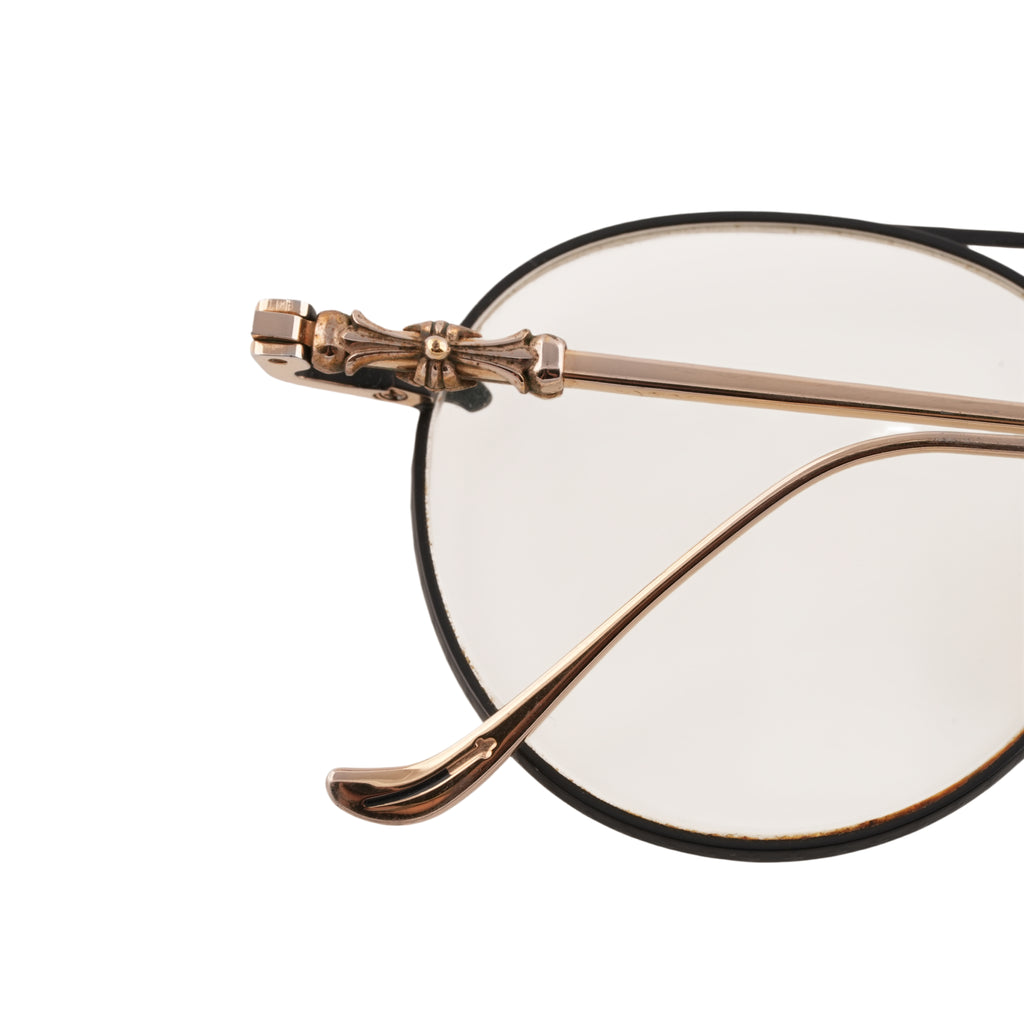 Dylan Took It > Black and rose gold aviator-style eyeglasses with cross motif temple