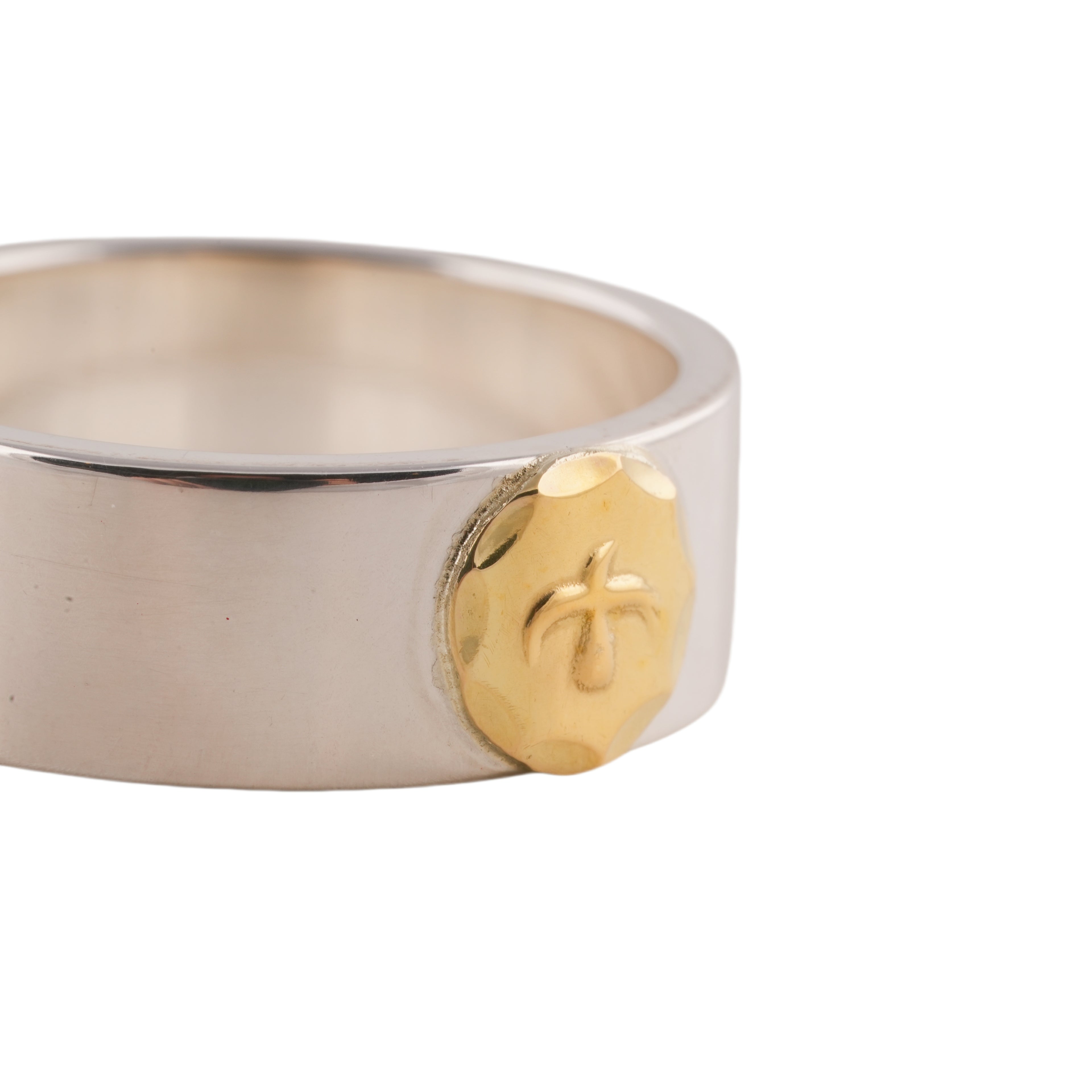 Gold Eagle Stamp Flat Silver Ring (US10)