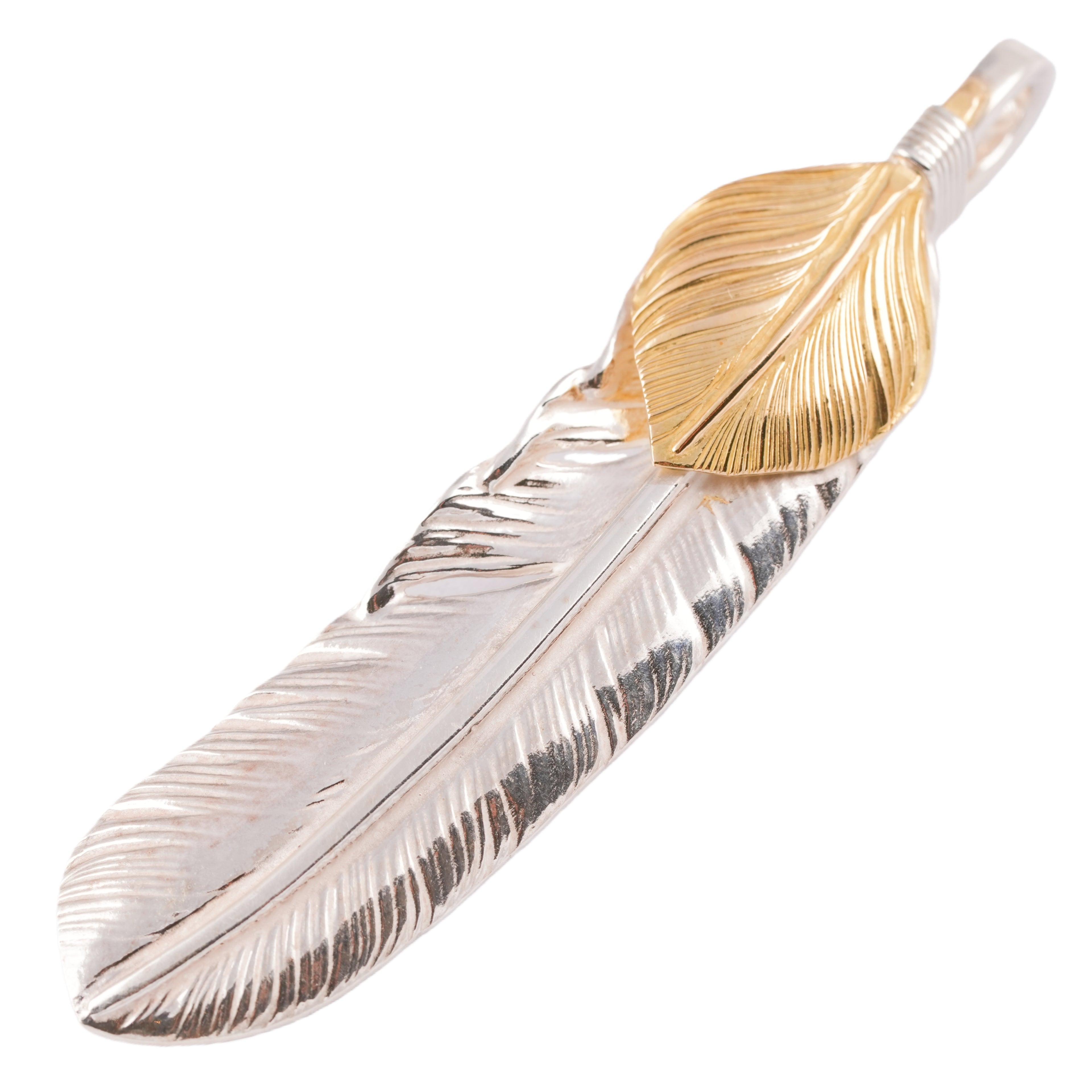 Gold Top Silver Feather Pendant (Right)(XL)