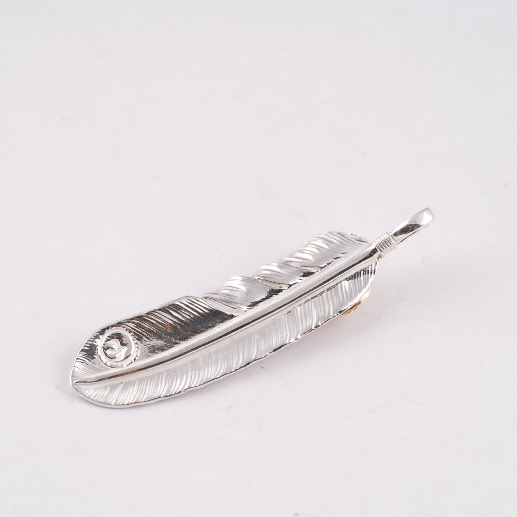 Gold Top & Rope-Bezel Turquoise Silver Feather (Left)(XL) #00167