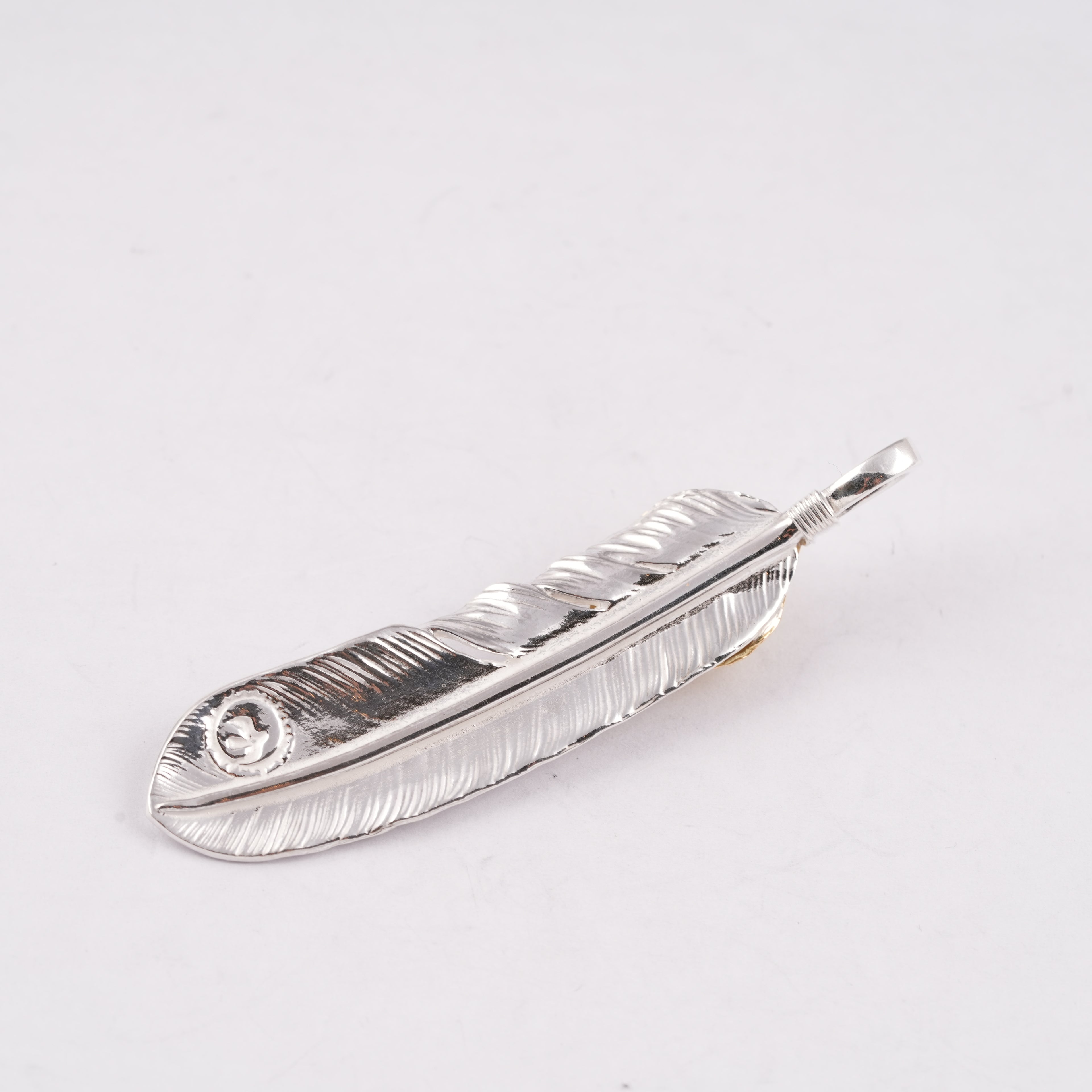 Gold Top & Rope-Bezel Turquoise Silver Feather (Left)(XL) #00167