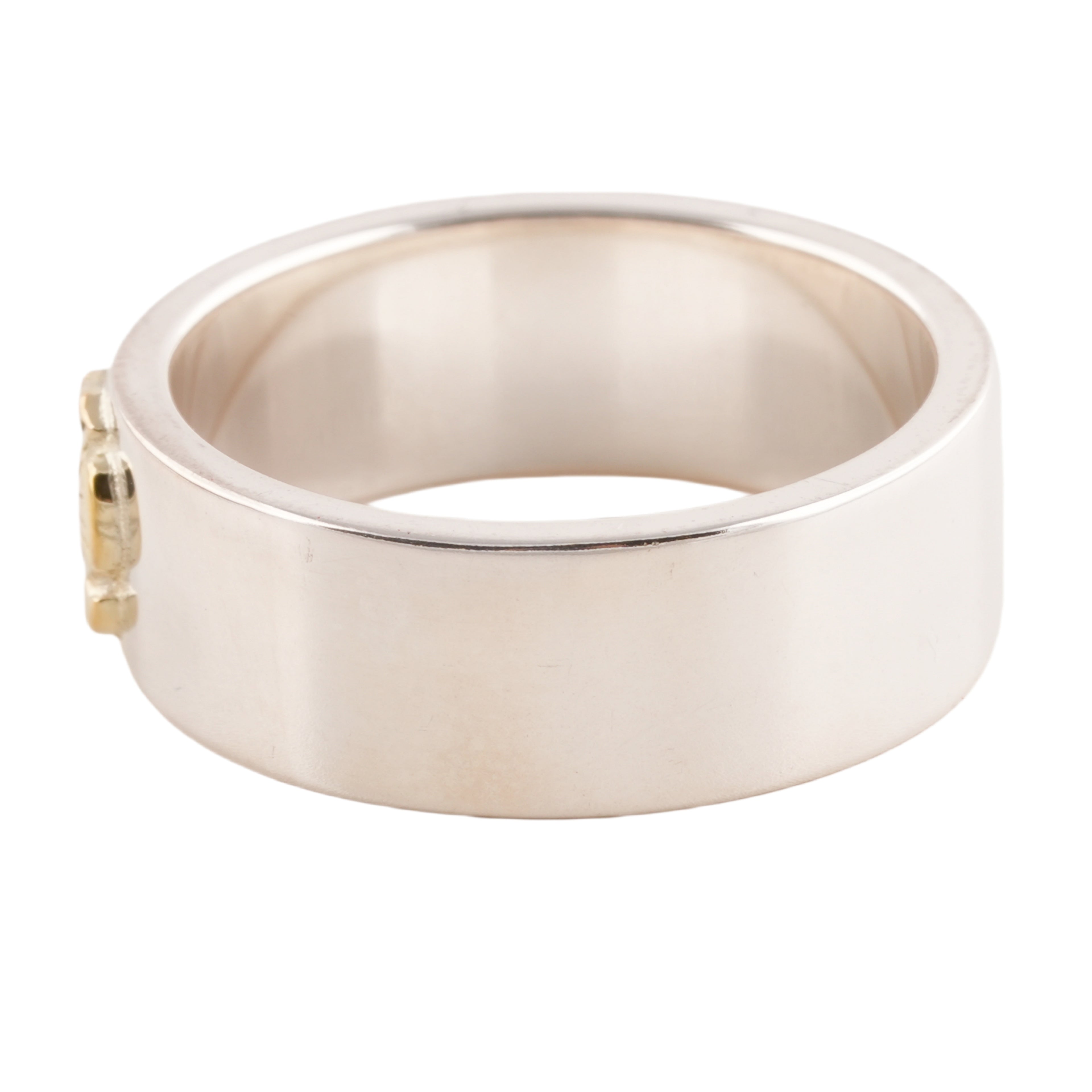 Gold Rose Stamp Flat Silver Ring (US10)