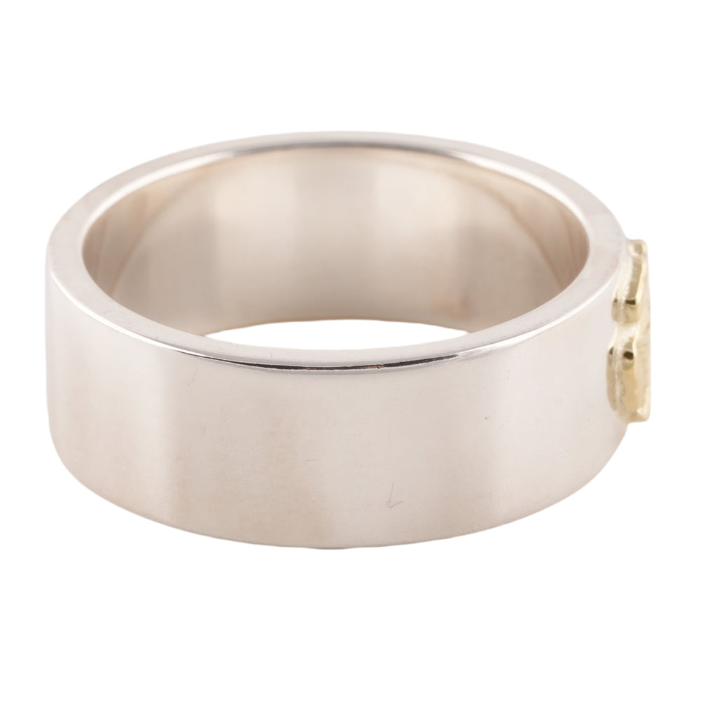 Gold Rose Stamp Flat Silver Ring (US9)