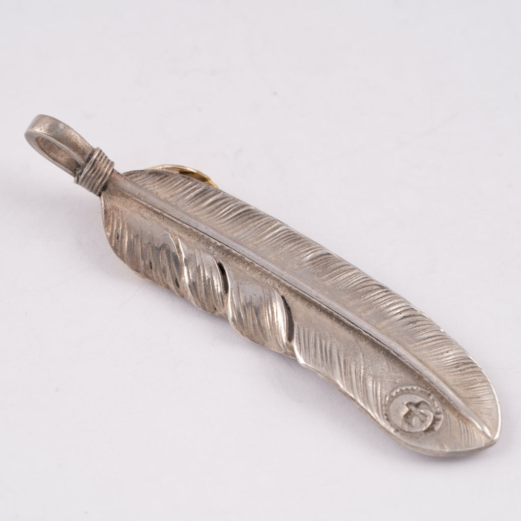 Gold Top Silver Feather Pendant (Left)(XL)
