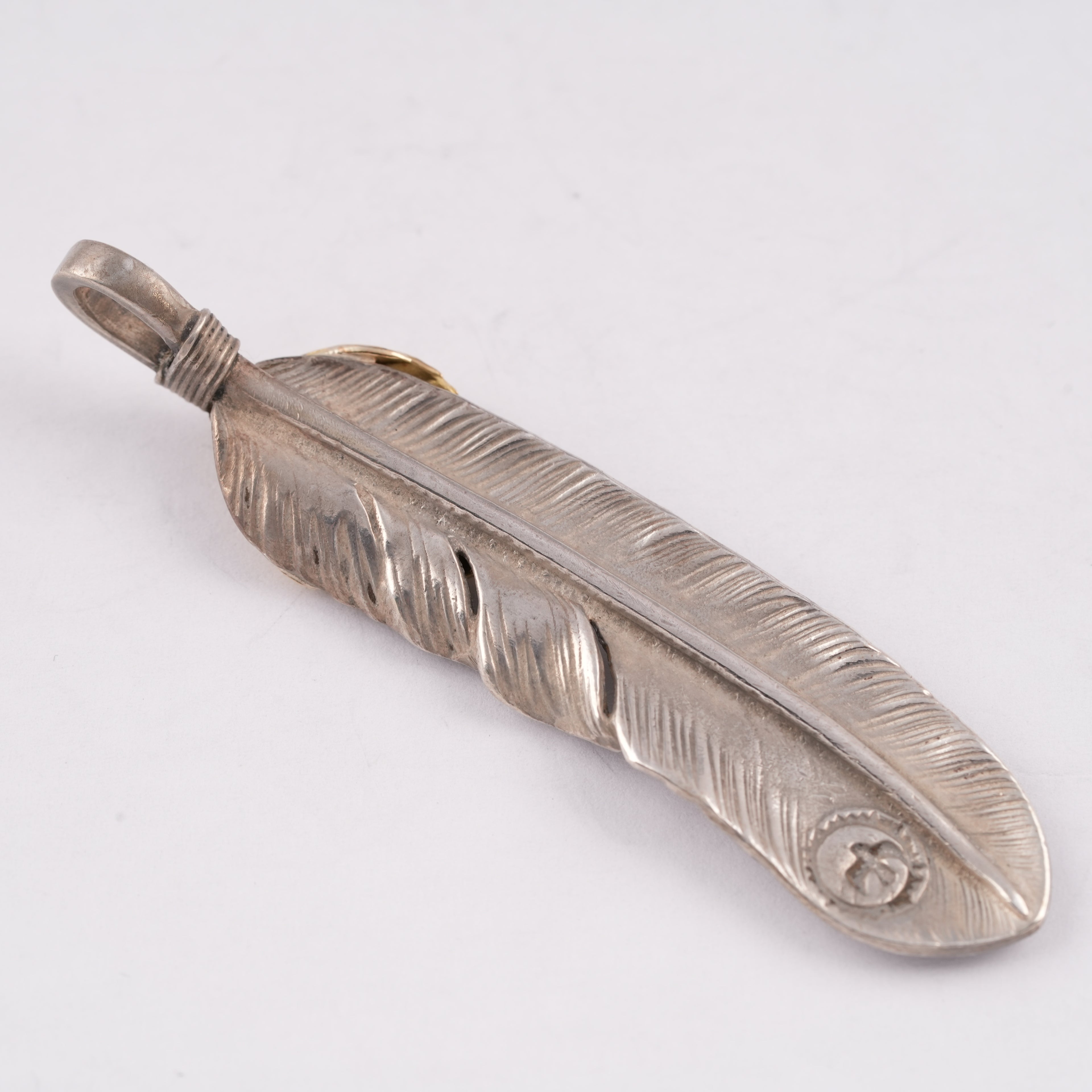 Gold Top Silver Feather Pendant (Left)(XL)