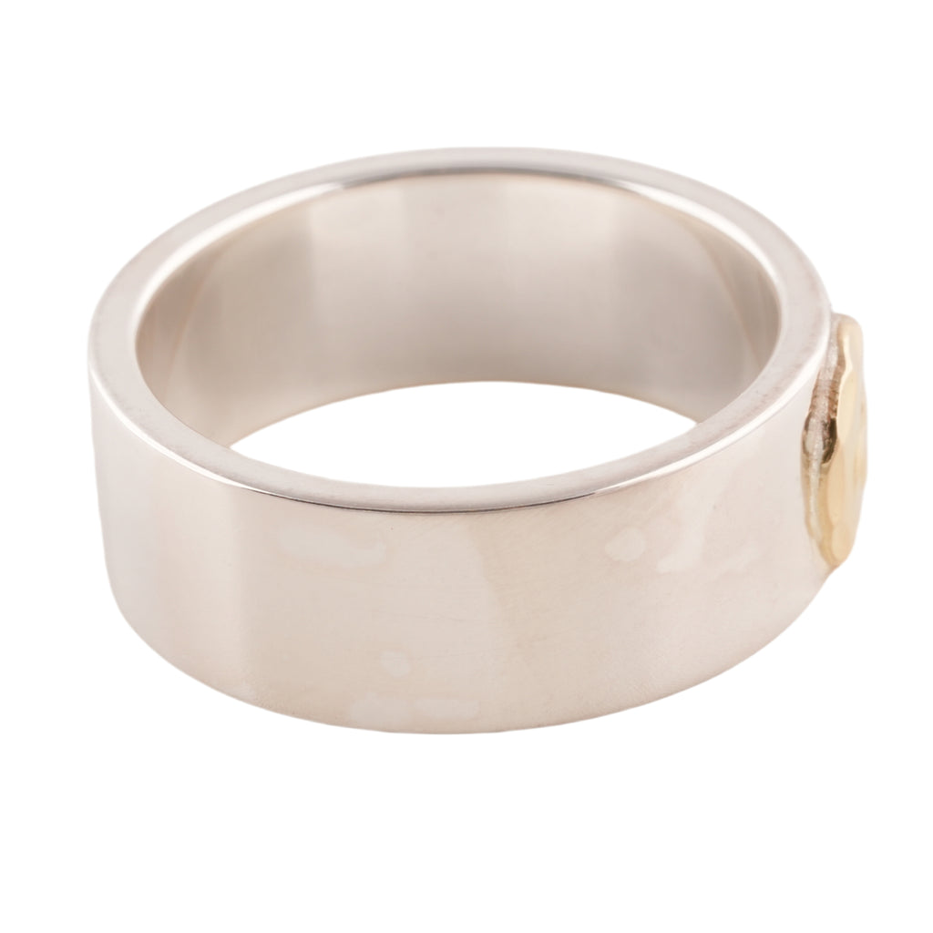 Gold Eagle Stamp Flat Silver Ring (US9)