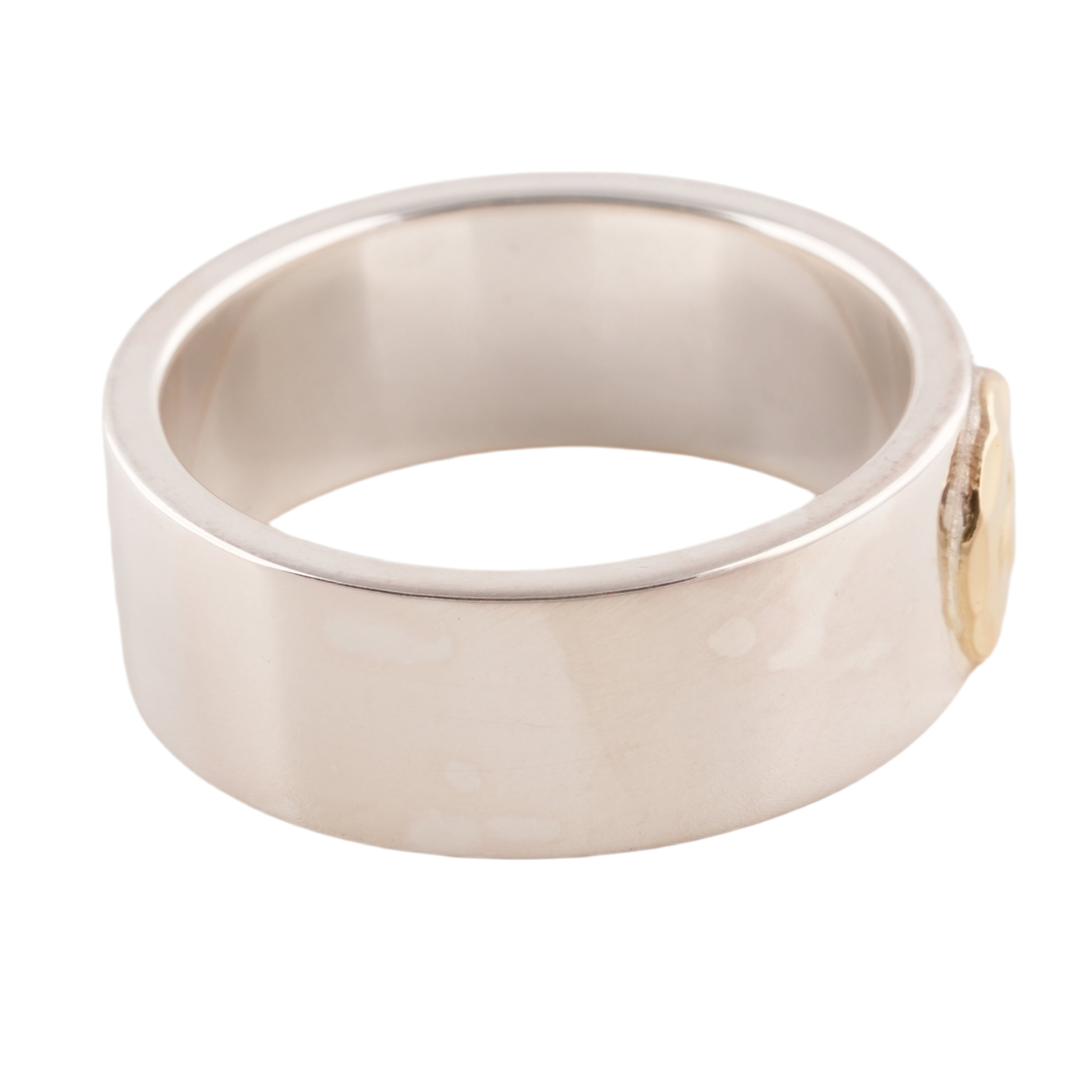 Gold Eagle Stamp Flat Silver Ring (US9)