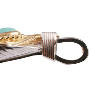 Gold Top & Rope-Bezel Turquoise Silver Feather (Left)(XL) #00169
