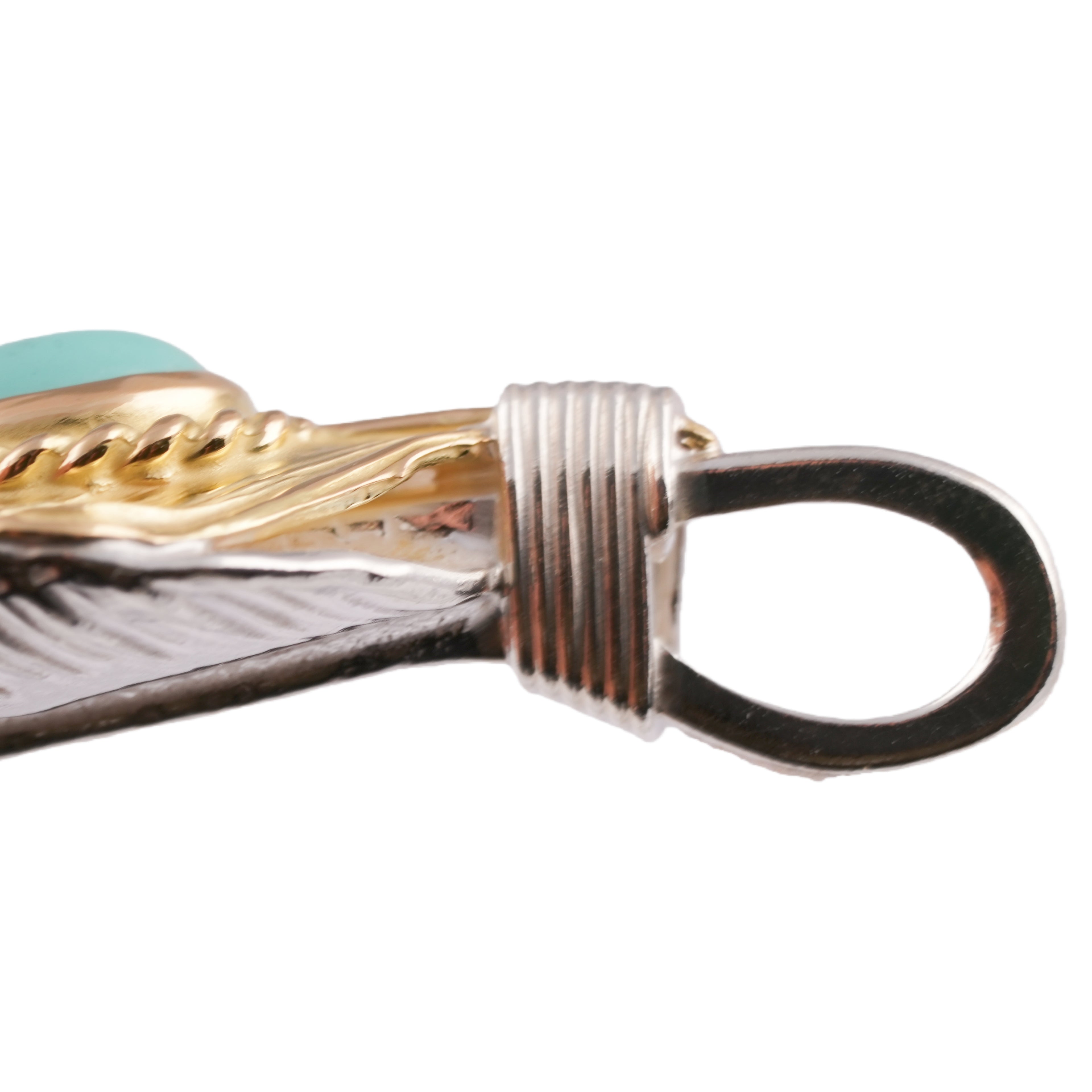 Gold Top & Rope-Bezel Turquoise Silver Feather (Left)(XL) #00169