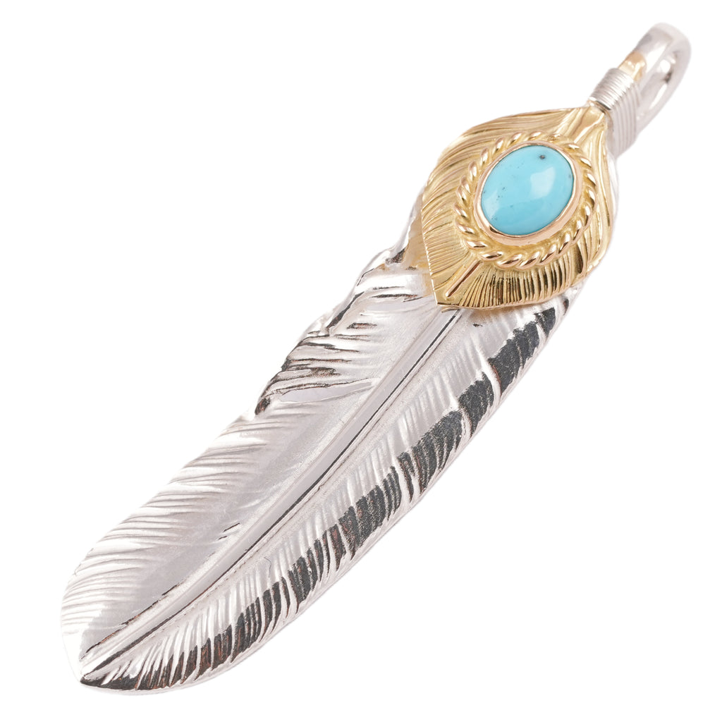 Gold Top & Rope-Bezel Turquoise Silver Feather (Right)(XL)