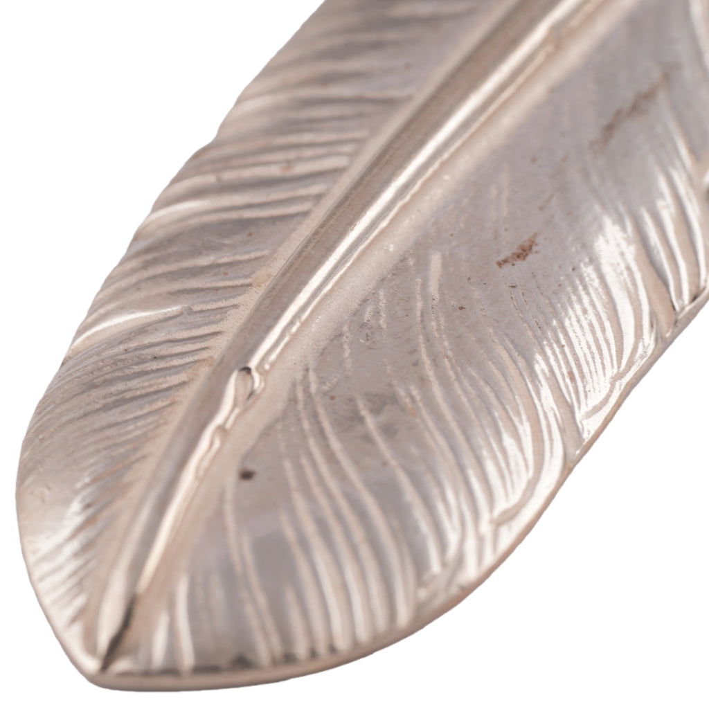 Gold Top Silver Feather Pendant (Left)(XL) #00112