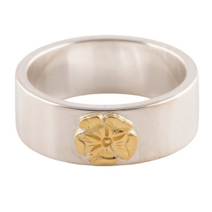 Gold Rose Stamp Flat Silver Ring (US10) #00322