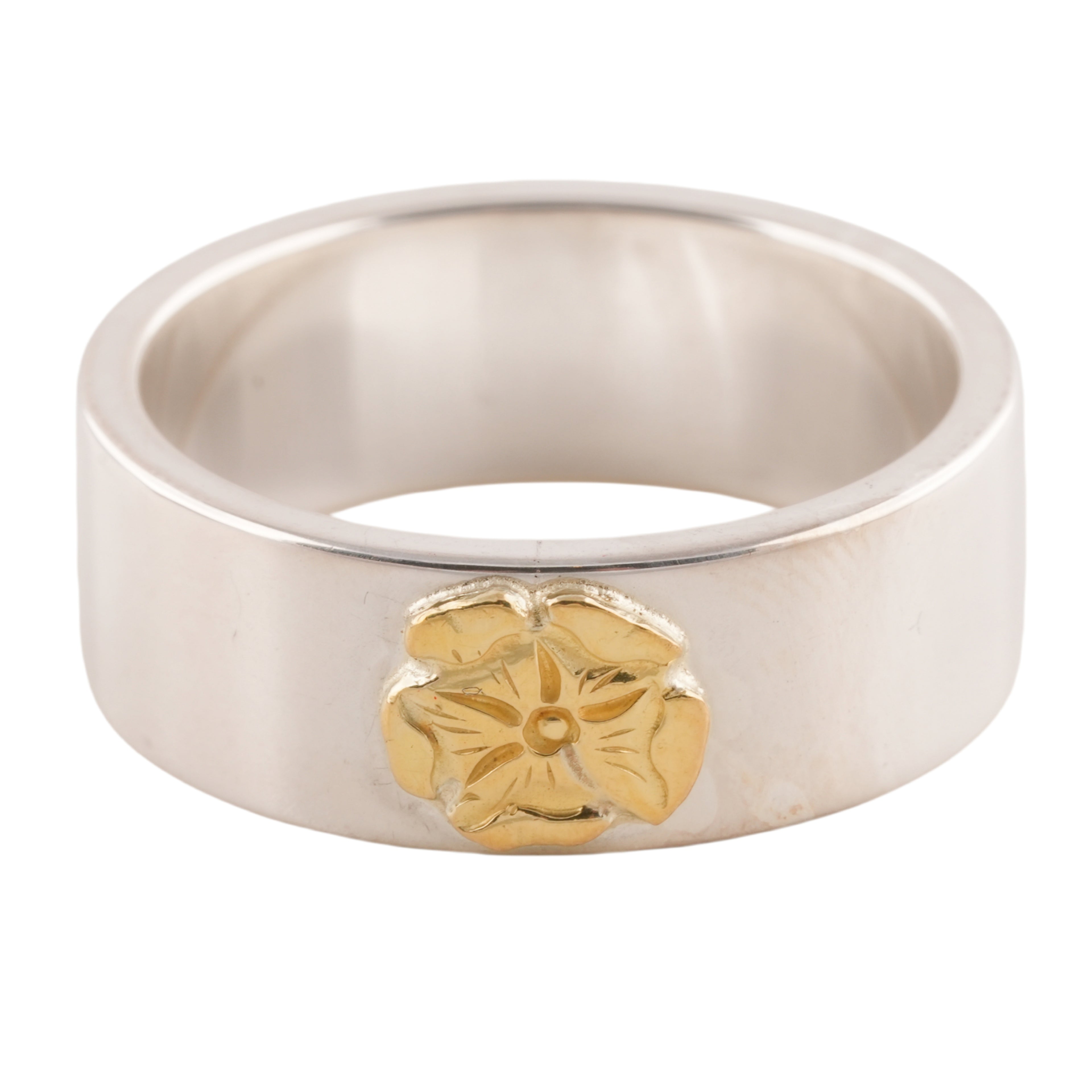 Gold Rose Stamp Flat Silver Ring (US10) #00322