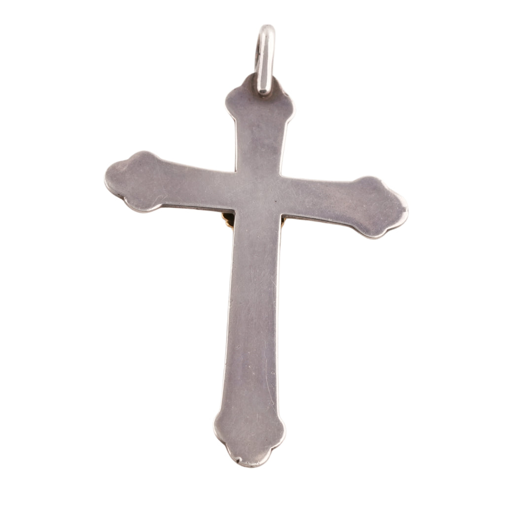 Small Gold Rope-Bezel Turquoise Silver Cross