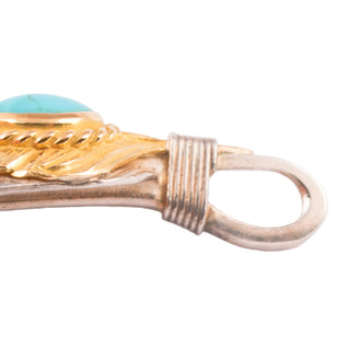 Gold Top & Rope-Bezel Turquoise Silver Feather Pendant (Right)(XL)