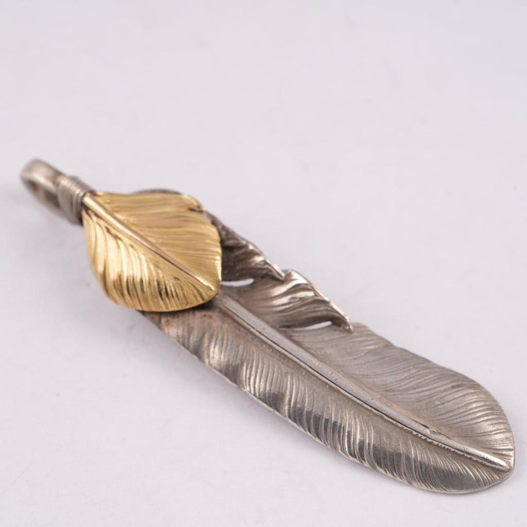 Gold Top Silver Feather Pendant (Left)(XL)