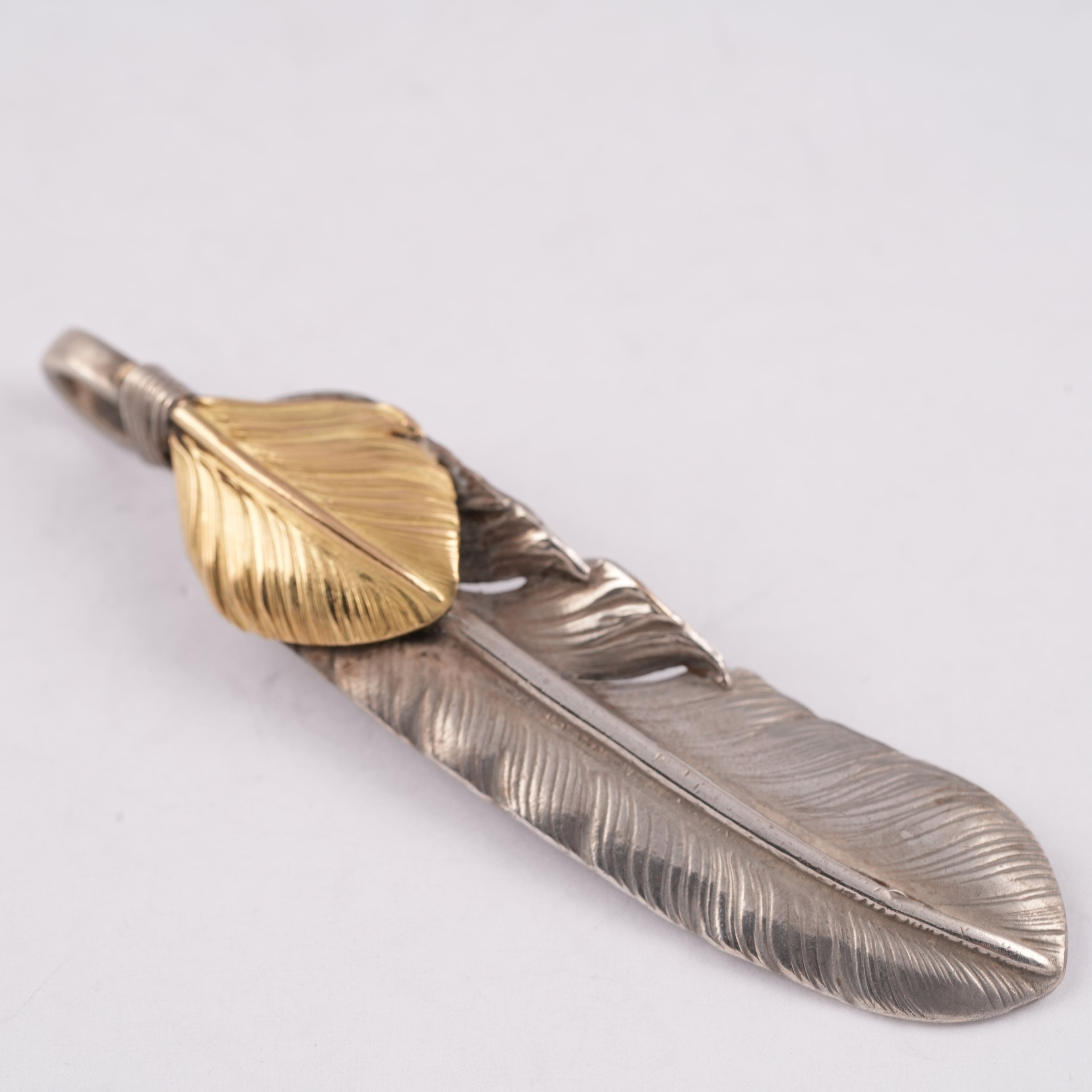 Gold Top Silver Feather Pendant (Left)(XL)