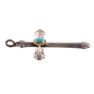 Small Gold Rope-Bezel Turquoise Silver Cross