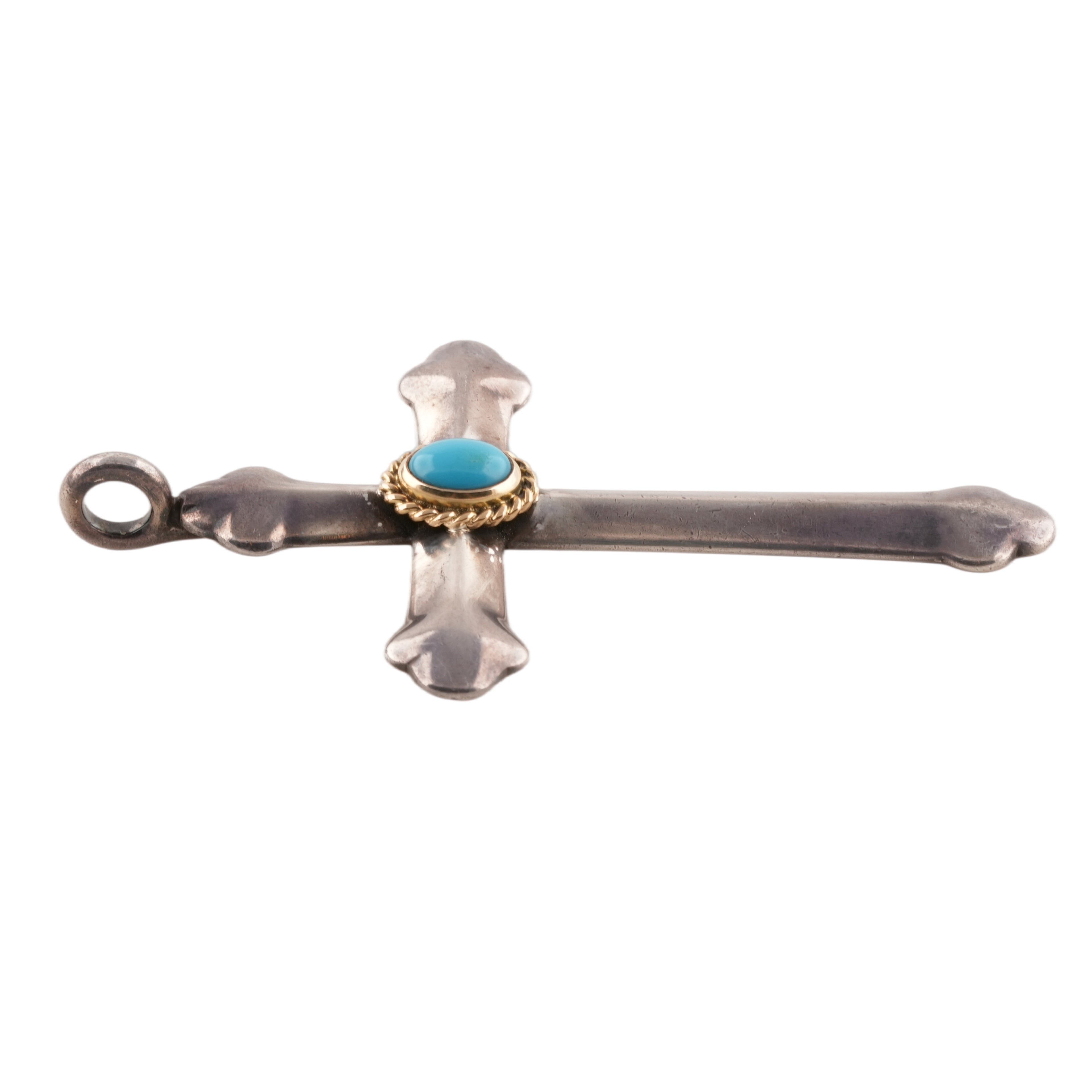 Small Gold Rope-Bezel Turquoise Silver Cross