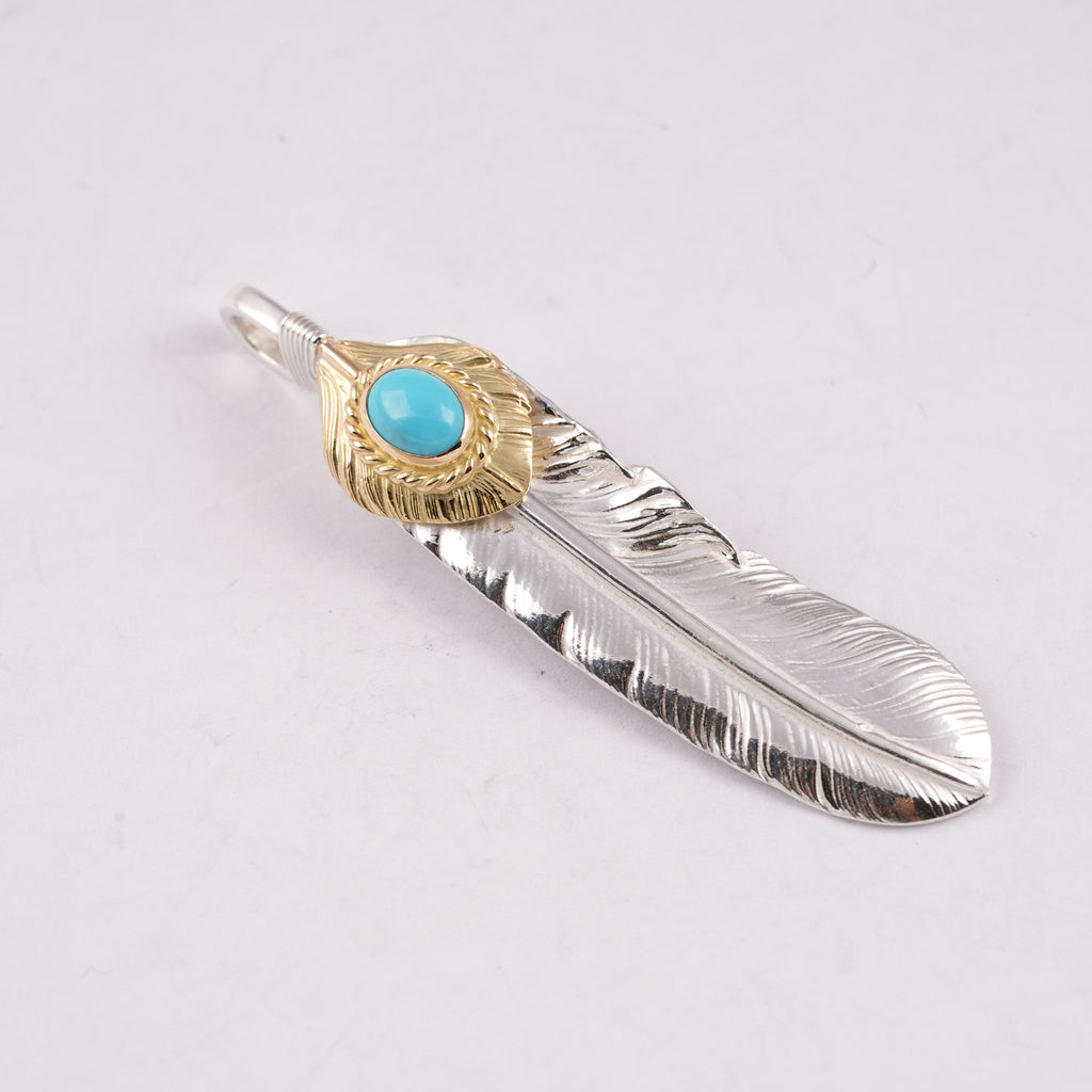 Gold Top & Rope-Bezel Turquoise Silver Feather (Left)(XL)
