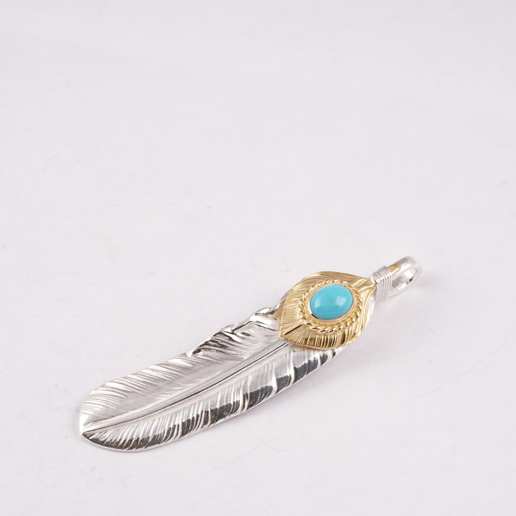 Gold Top & Rope-Bezel Turquoise Silver Feather (Right)(XL) #00170