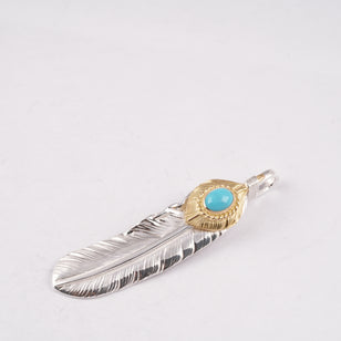 Gold Top & Rope-Bezel Turquoise Silver Feather (Right)(XL) #00170
