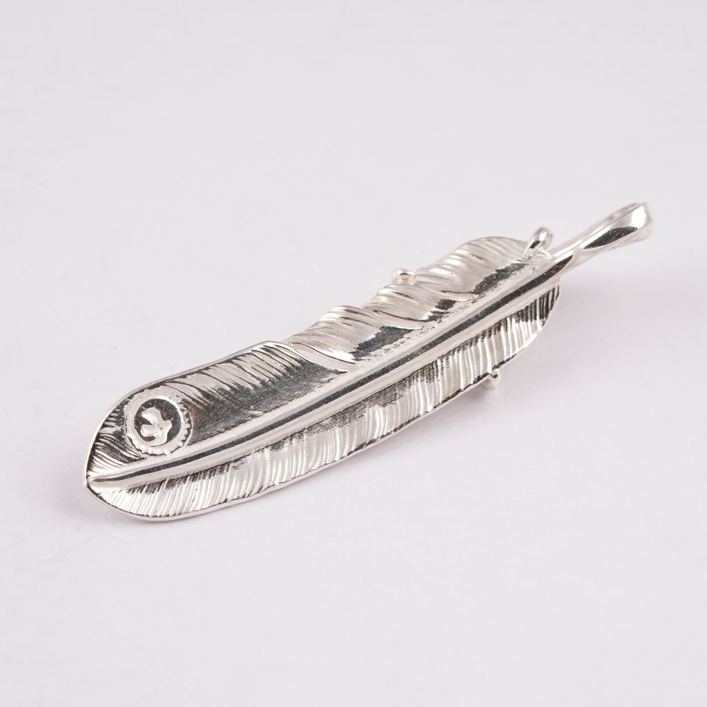 Claw Silver Feather w/ Gold Stamp Pendant (Left)(XL)
