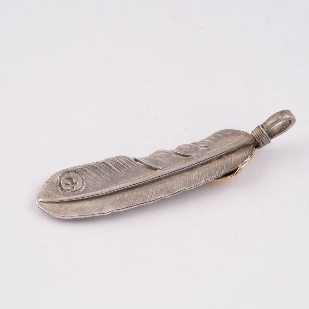Gold Top Silver Feather Pendant (Left)(XL)