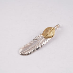 Gold Top Silver Feather Pendant (Right)(XL)