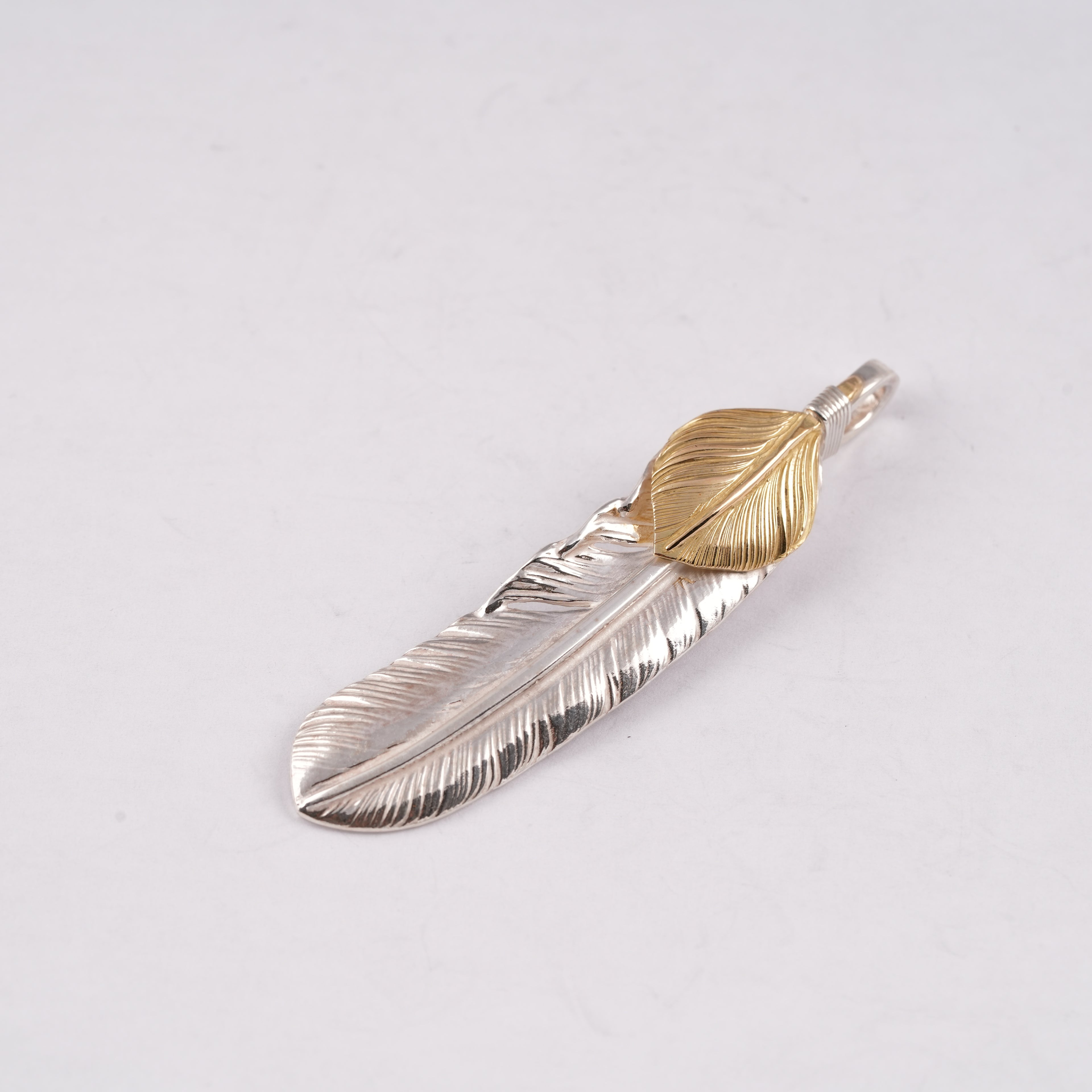 Gold Top Silver Feather Pendant (Right)(XL)