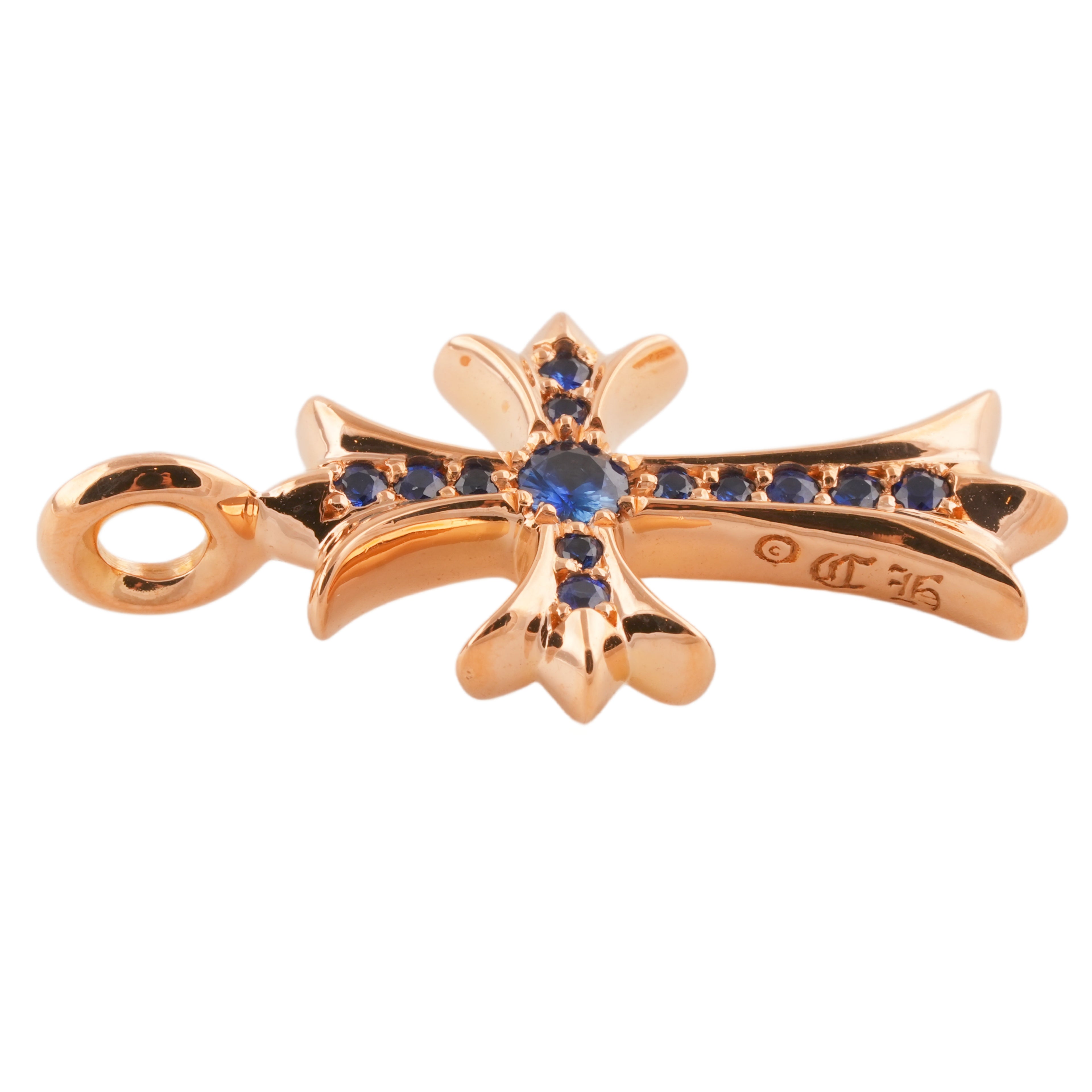 22k Pave Sapphire Tiny Fat Cross Charm