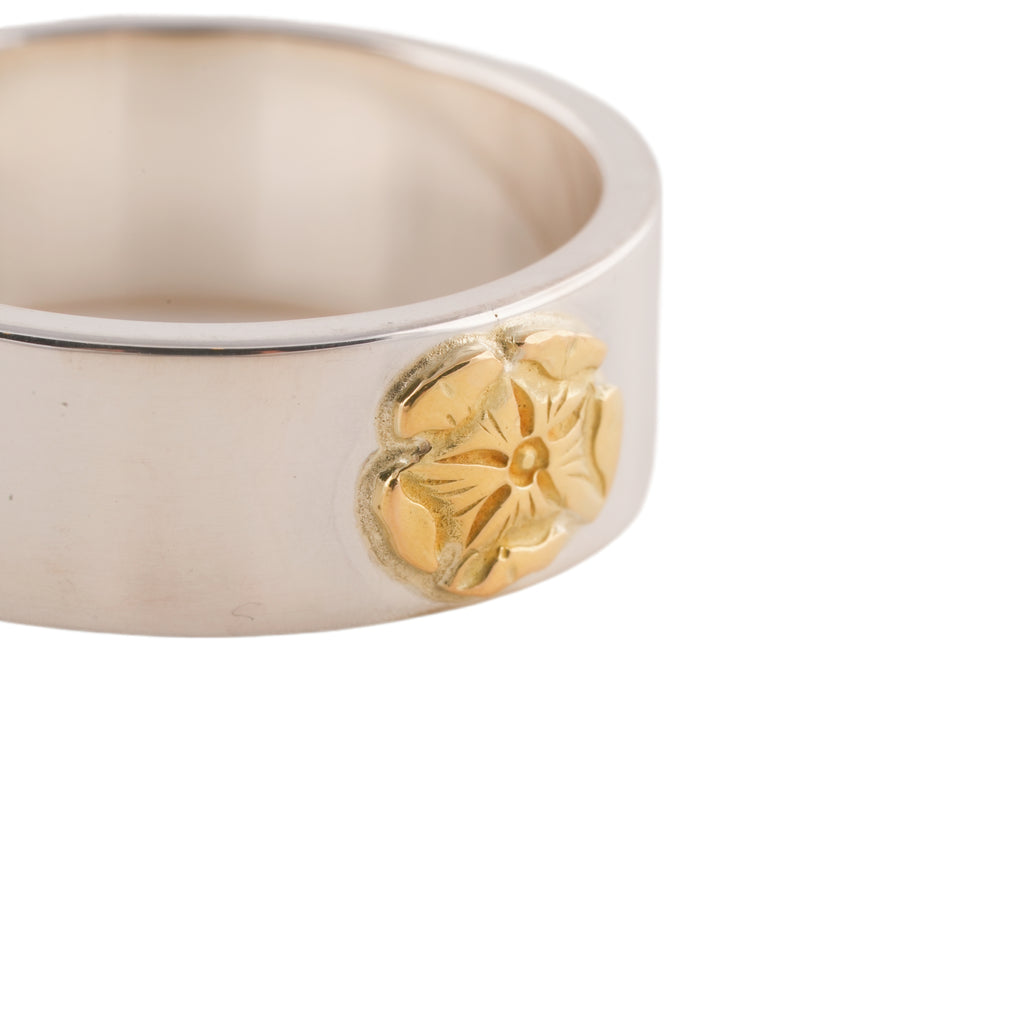 Gold Rose Stamp Flat Silver Ring (US11) #00321