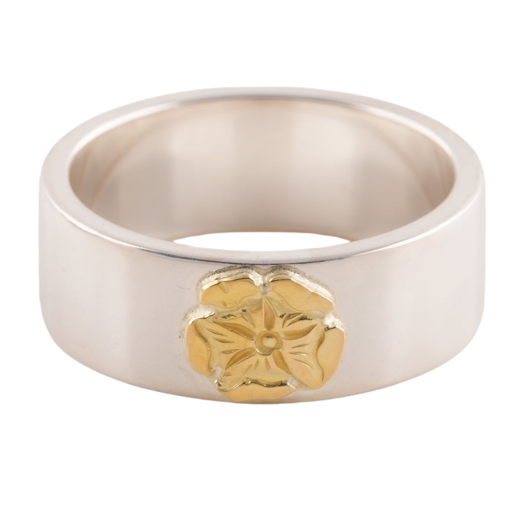 Gold Rose Stamp Flat Silver Ring (US9)