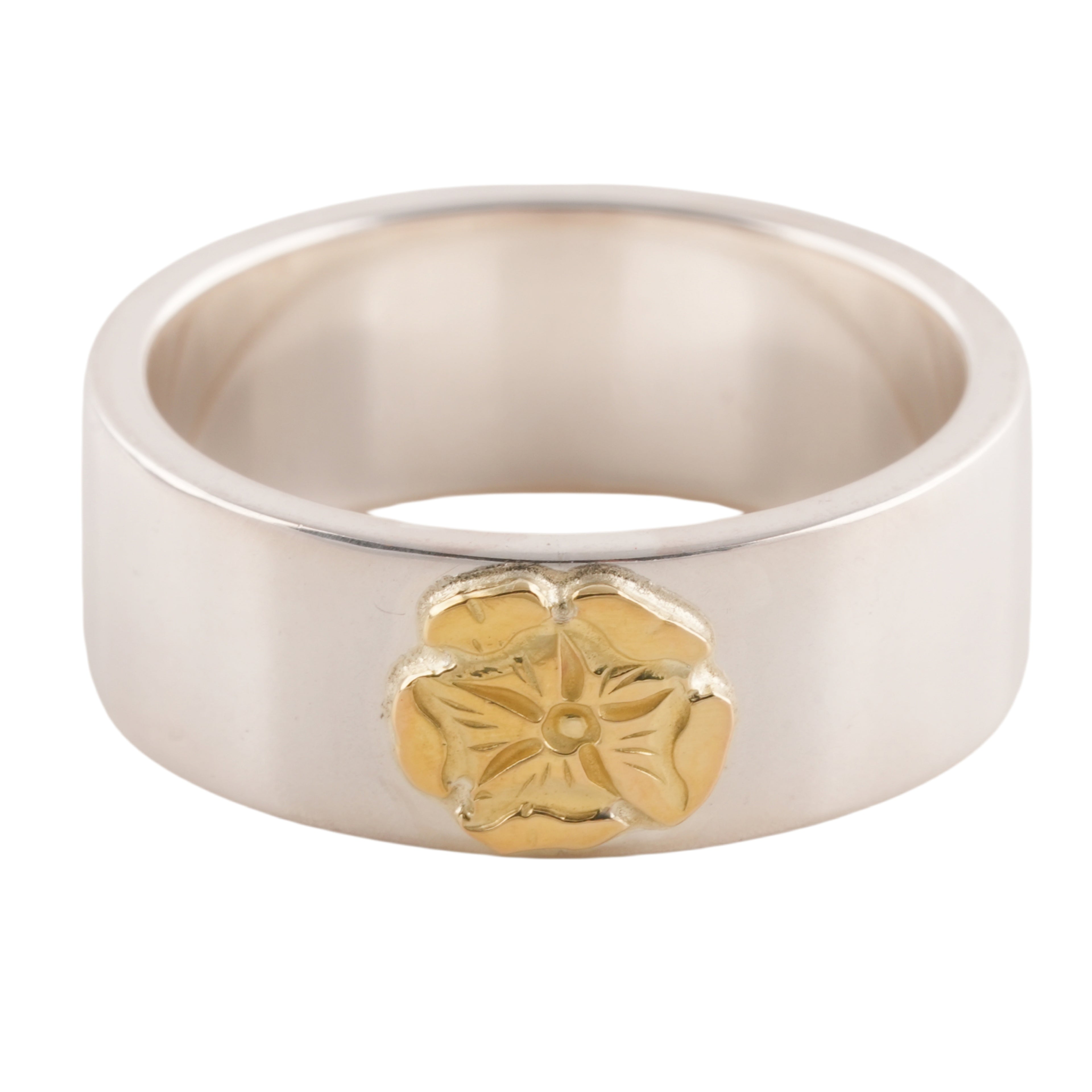 Gold Rose Stamp Flat Silver Ring (US9)