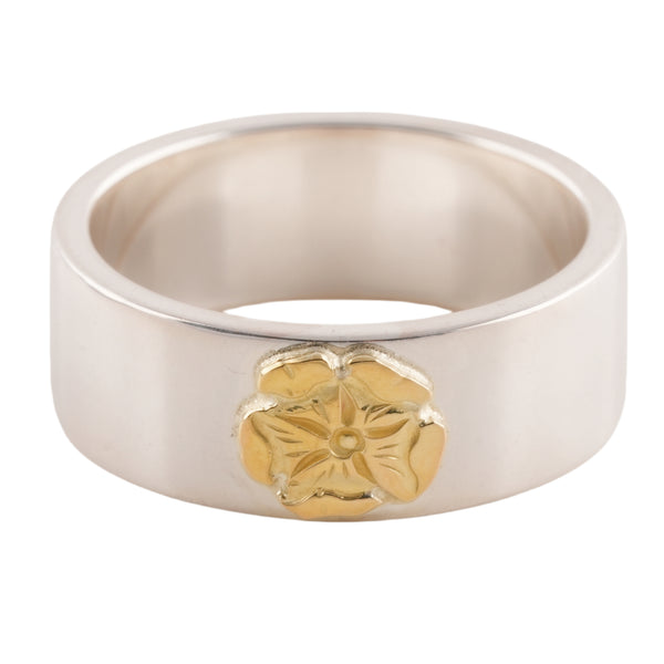 Gold Rose Stamp Flat Silver Ring (US9)