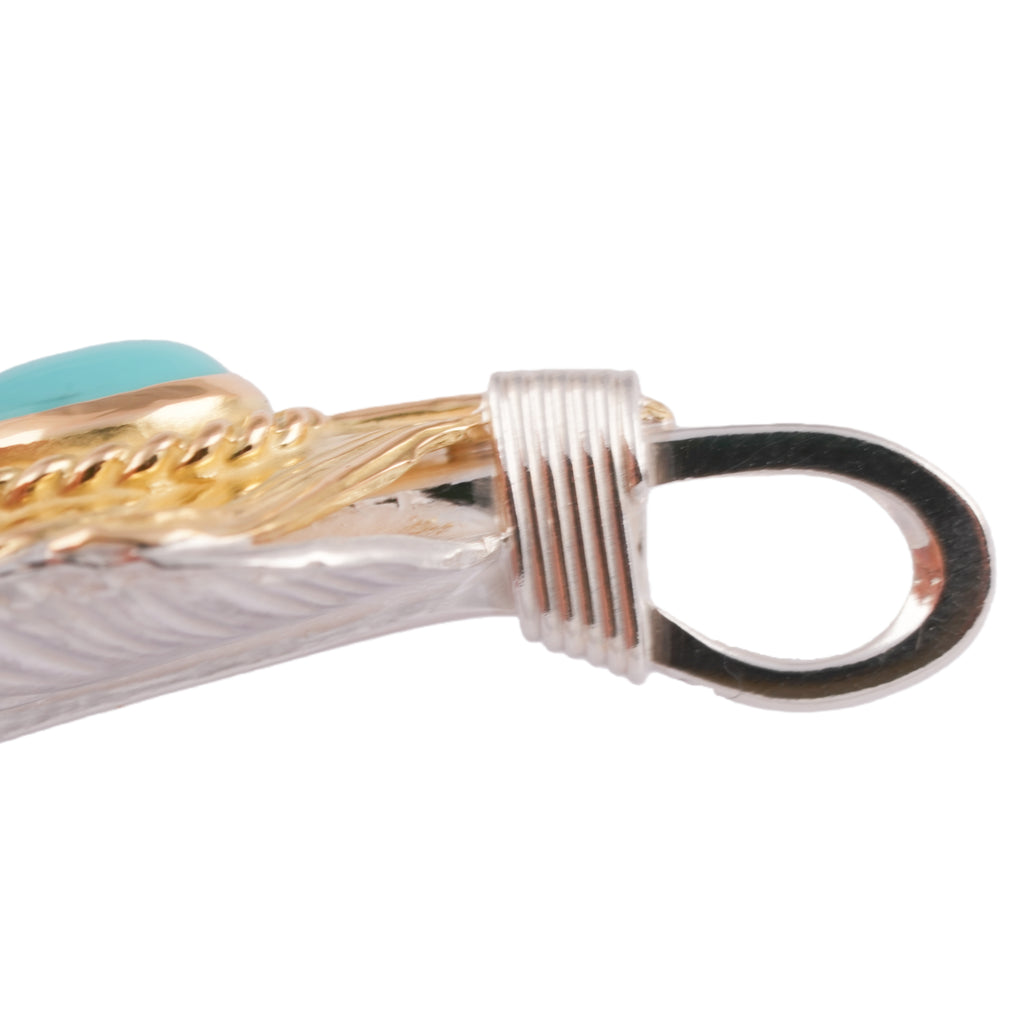 Gold Top & Rope-Bezel Turquoise Silver Feather (Left)(XL) #00167